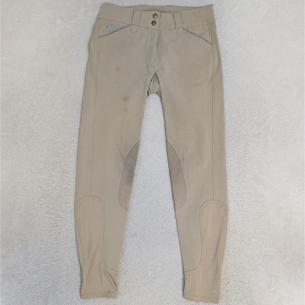Piper Riding‎ Pants Knee-Patch Breeches Equestrian Tan 26Rx27 Stretchy Comfort